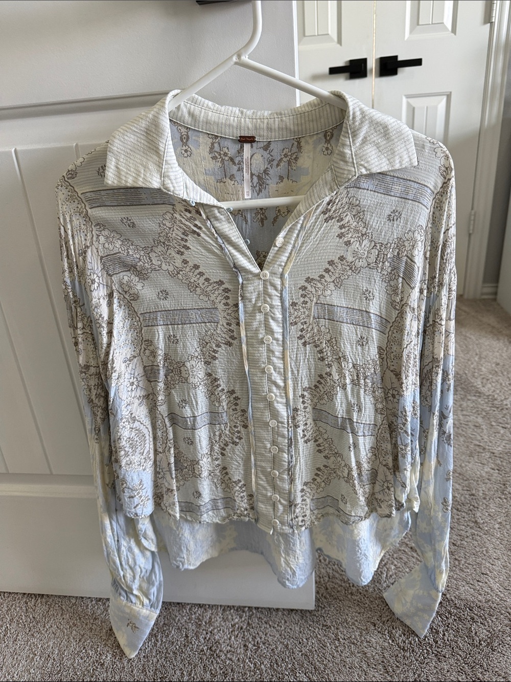 EUC Free People Pale Blue and Cream Floral Button-Down Shirt
